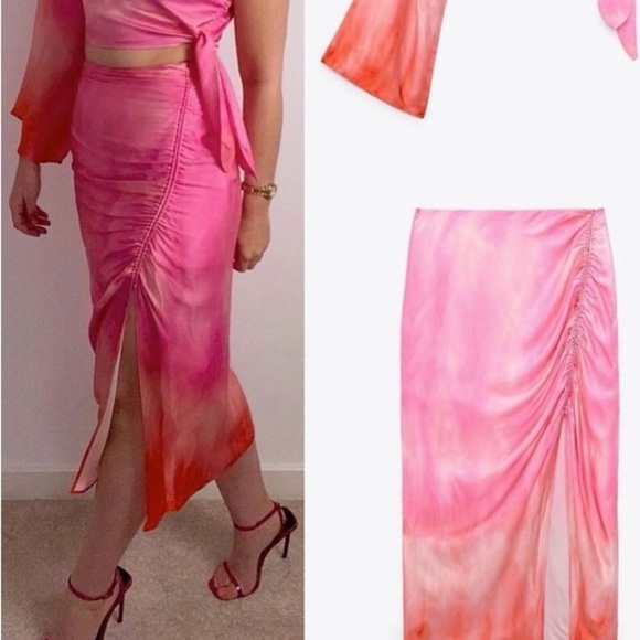 Zara draped tie dye pink midi skirt size M - Picture 10 of 10